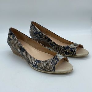 French Sole Fs/Ny Slip On Faux Snakeskin Wedge Shoes Sandals Womens Size 9.5 B